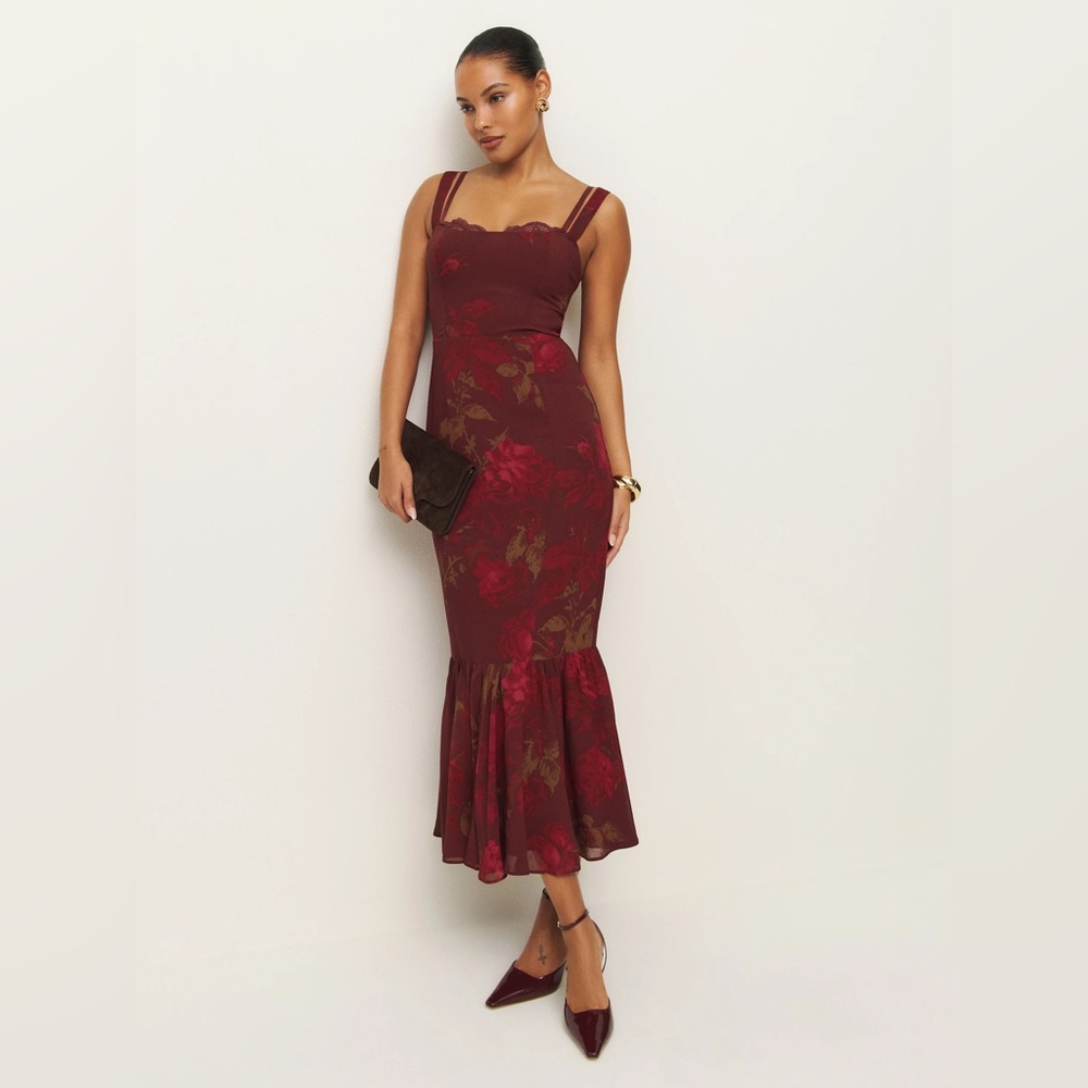 NEW Reformation Irisa Midi Dress Barcelona Border Red Floral Lace | size 6 - Picture 1 of 13